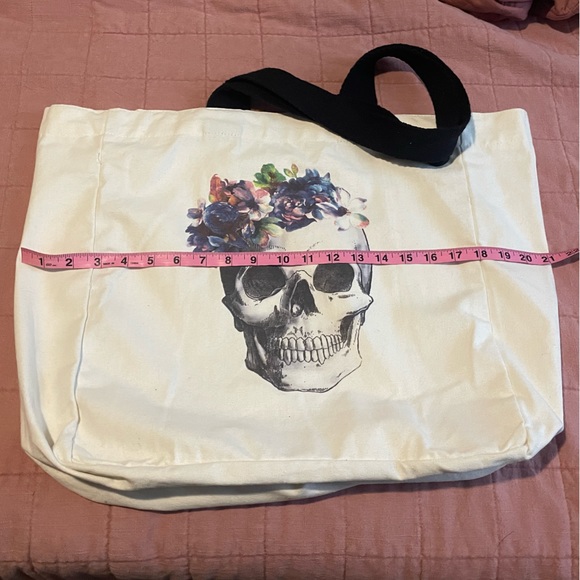 Floral Skull Canvas Tote Bag - Picture 3 of 3